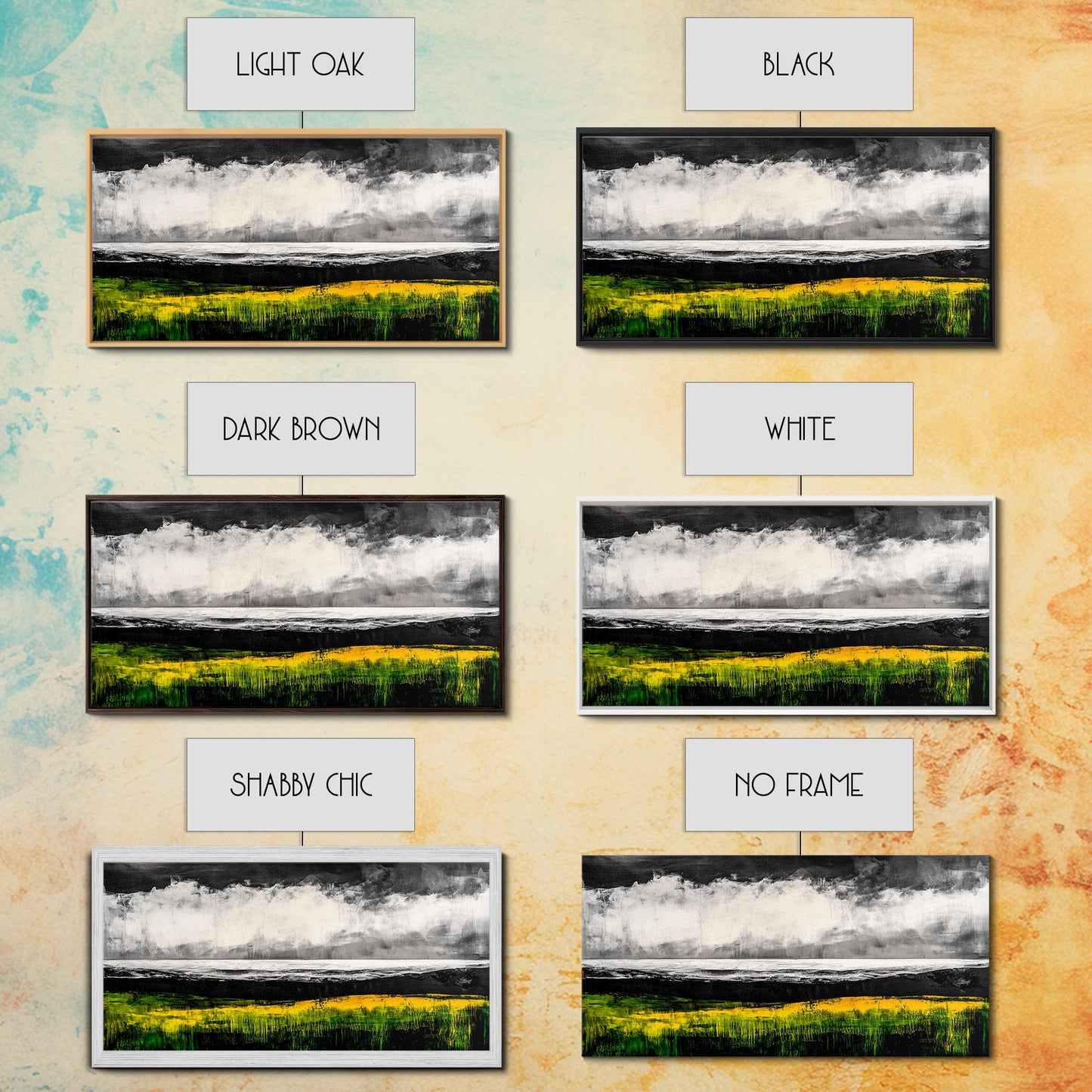 Abstract Coastal Art, Ocean Horizon, Dramatic Sky, Framed Canvas Print, Large Wall Art, Modern Living Room Decor, Beach House Art