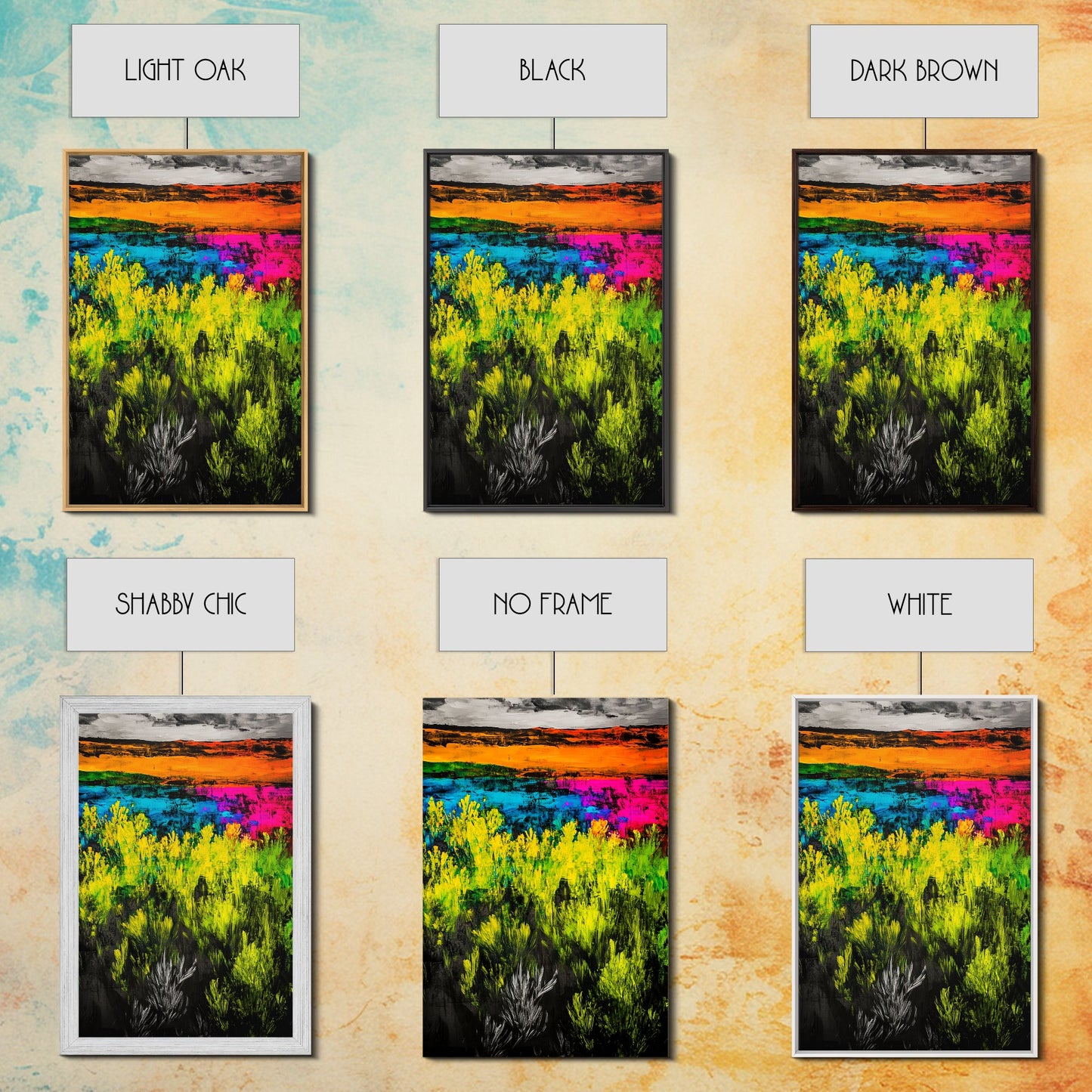 Colorful Prairie, Abstract Fields, Bright Wildflowers, Framed Canvas Print, Vibrant Wall Art, Boho Home Decor, Living Room Statement