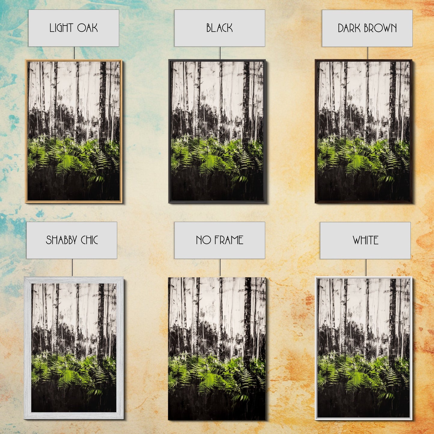 Forest Ferns, Green Botanical Art, Woodland Nature Print, Minimalist Home Decor, Black and White Wall Art, Framed Canvas Print