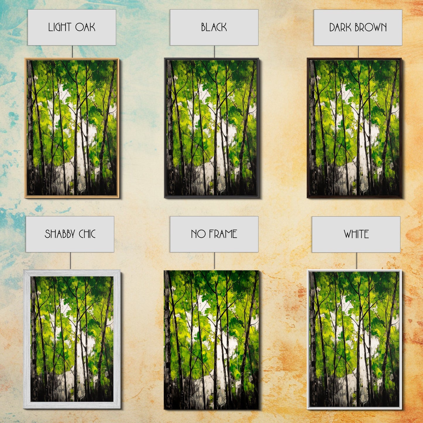 Birch Trees, Green Forest Art, Nature Landscape, Abstract Painting, Contemporary Wall Decor, Earthy Home Art, Framed Canvas Print