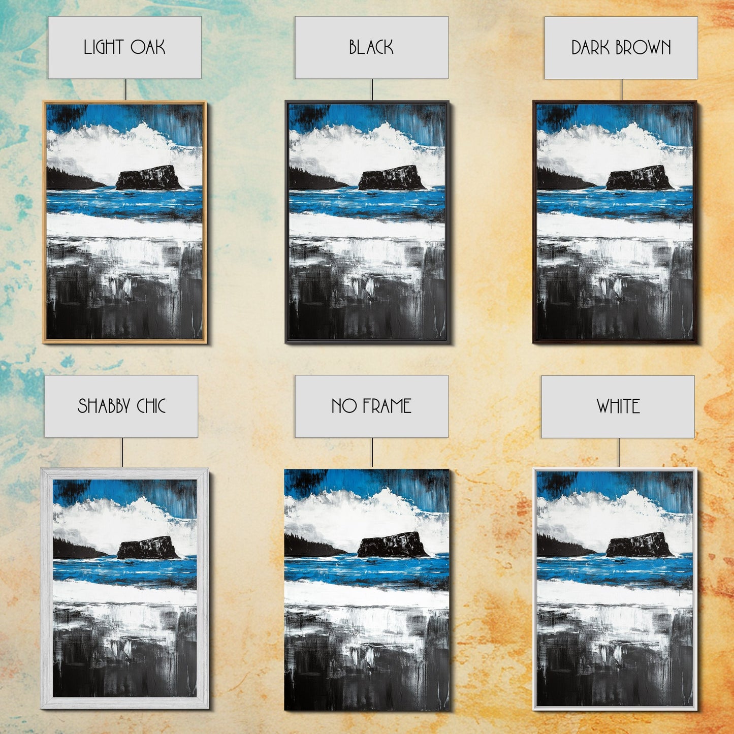 Ocean Cliff Seascape, Moody Coastal Art, Black White Blue Water, Modern Minimalist Wall Decor, Nautical Home Gift, Framed Canvas Print