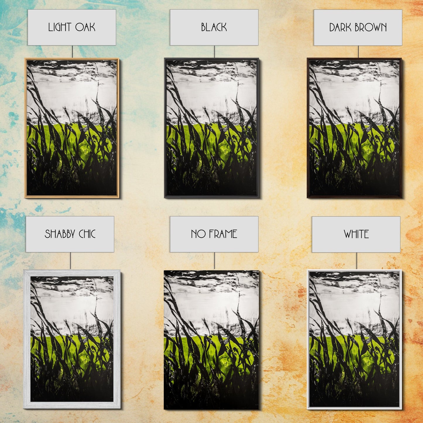 Minimalist Grass Field, Black White Green Nature Art, Abstract Farmhouse Wall Decor, Modern Simple Landscape, Framed Canvas Print