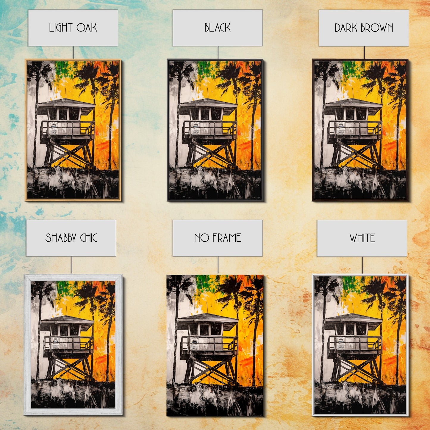 Lifeguard Tower, Beach House Art, Tropical Wall Art, Coastal Sunset, Vibrant Palm Trees, California Decor, Canvas Print, Living Room