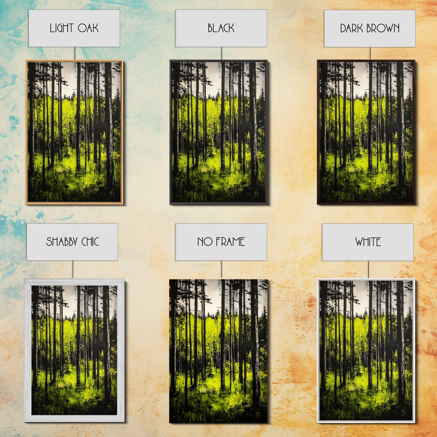 Forest Sunlight, serene nature painting, lush green forest, peaceful landscape wall art, calming home decor, framed canvas print, cabin art