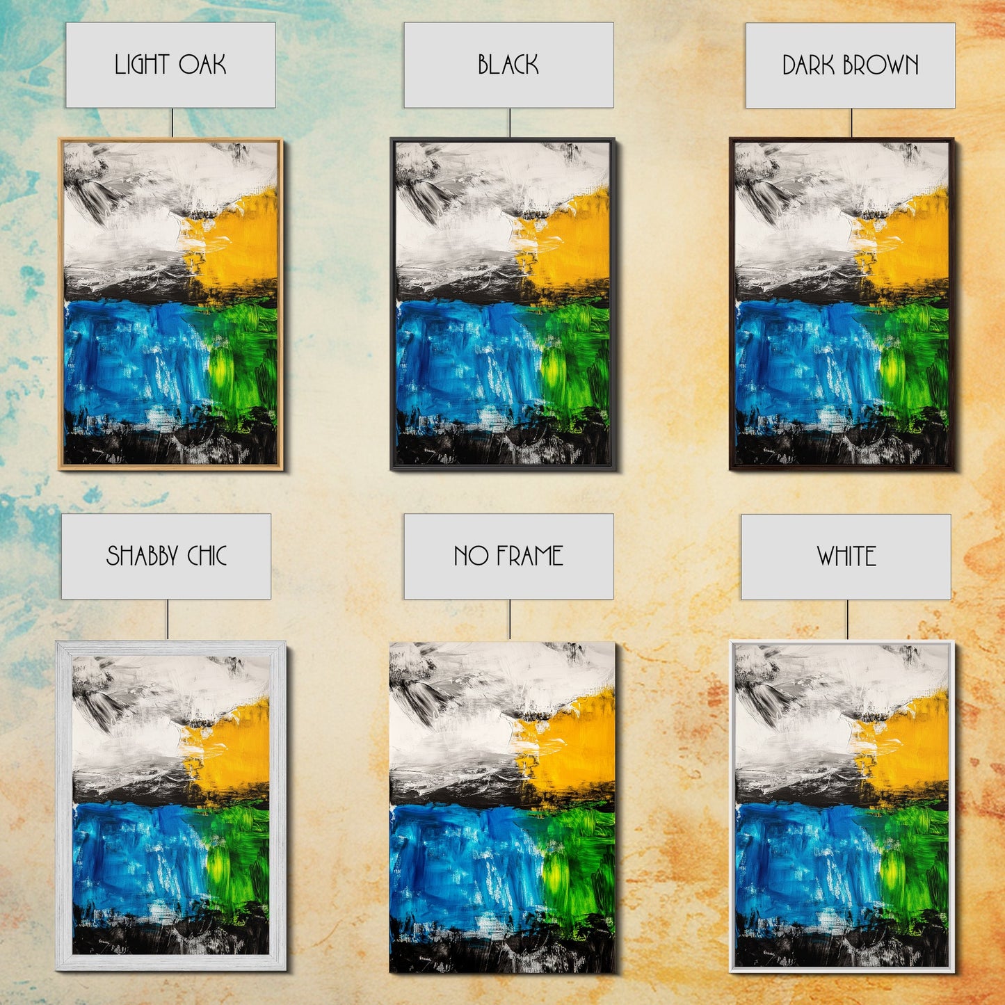 Abstract Landscape, Blue and Yellow Modern Painting, Minimalist Nature Art, Framed Canvas Print, Living Room or Office Wall Decor