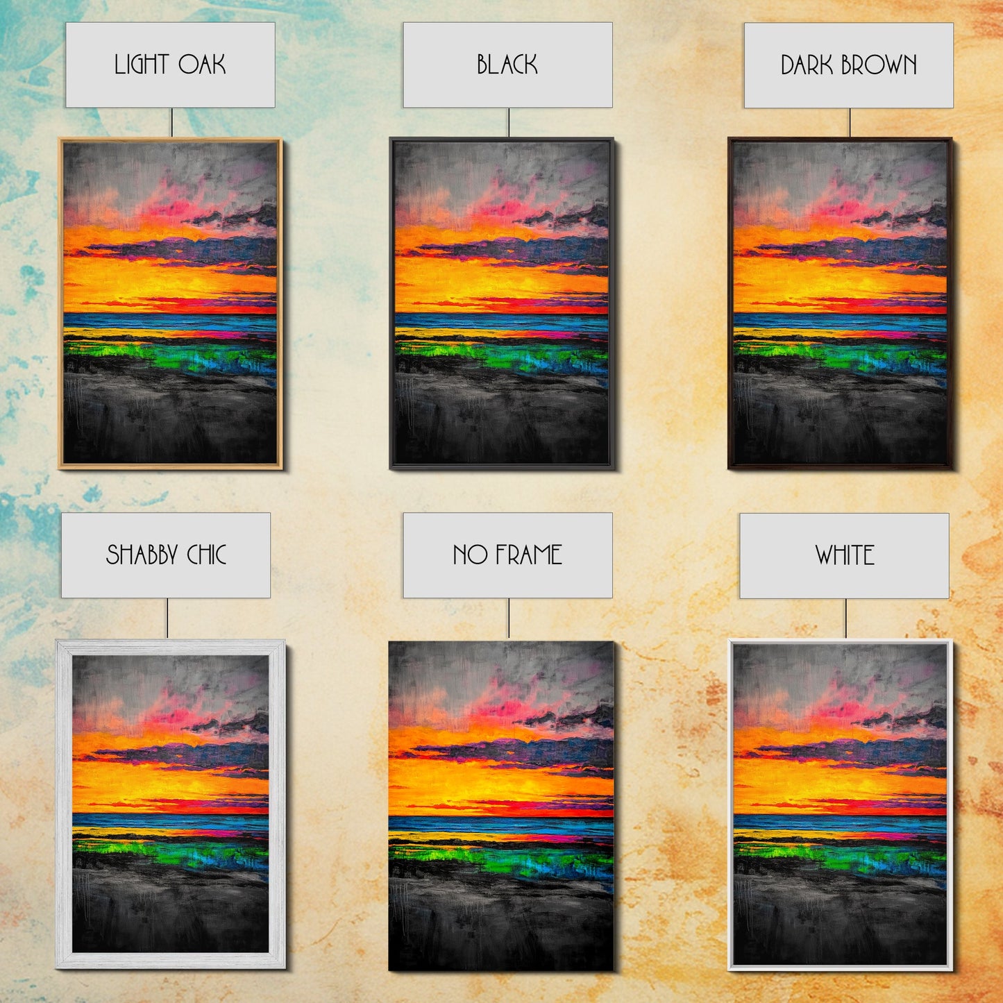 Sunset Glow, Vibrant Landscape, Nature Art, Framed Canvas Print, Dramatic Sky Painting, Fall Home Decor, Large Wall Art, Beach Scene