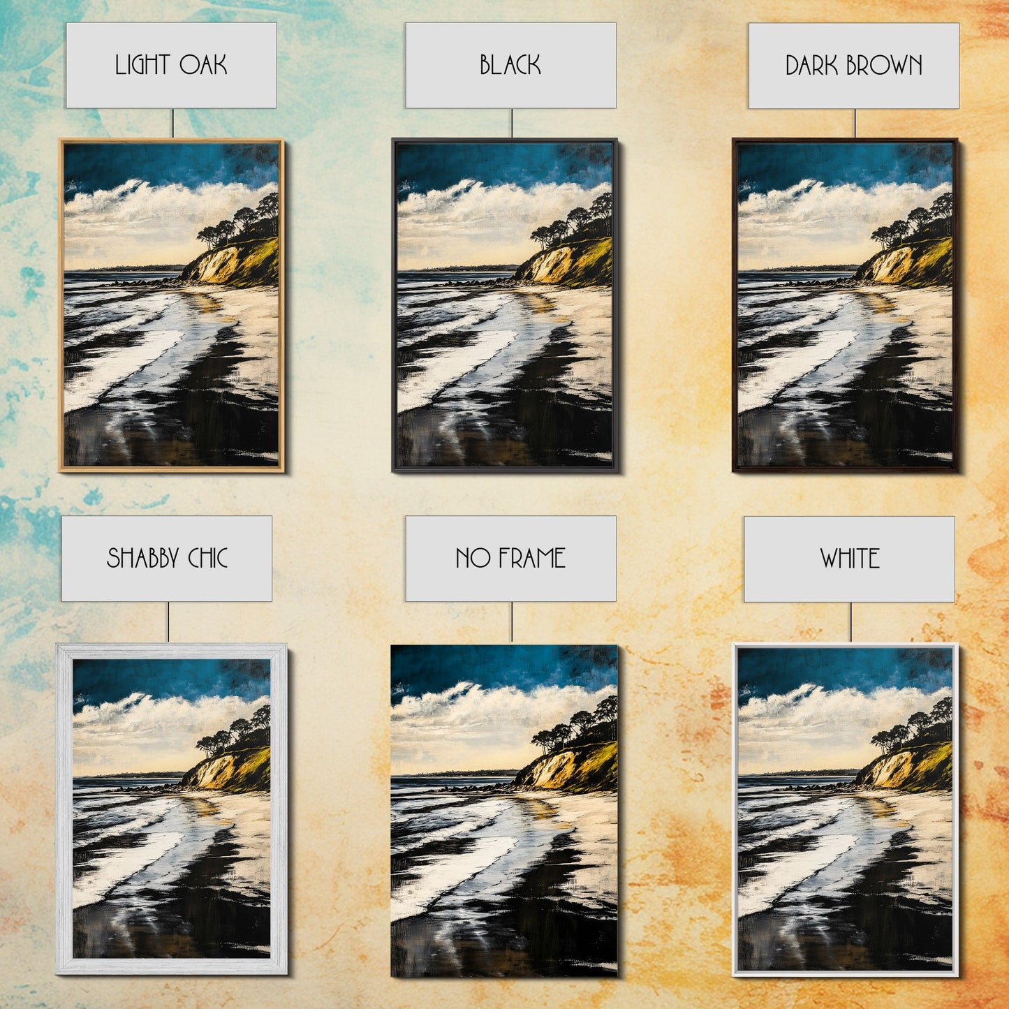 Sunset Beach, Cliffside View, Ocean Landscape, Nature Wall Art, Framed Canvas Print, Coastal Home Decor, Golden Hour, Serene Scene