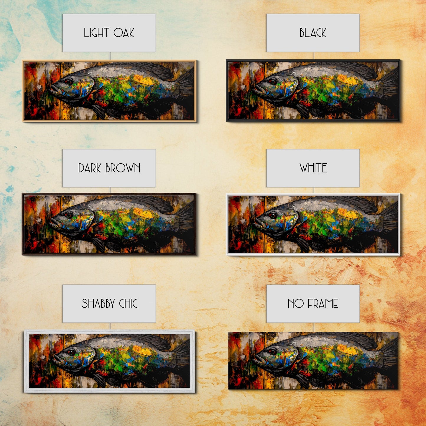 Colorful Fish, Rustic Wood, Vibrant Art, Wildlife Painting, Framed Canvas Print, Nature Wall Art, Fishing Cabin Decor, Unique Gift Idea