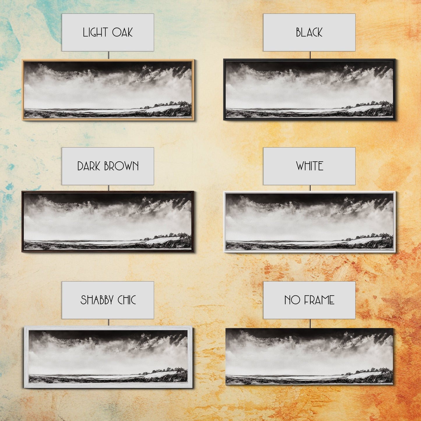 Minimalist Landscape, Black and White Art, Cloudy Sky, Framed Canvas Print, Modern Wall Art, Neutral Home Decor, Monochrome Landscape