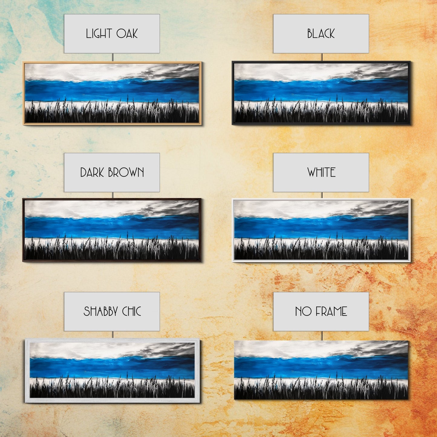 Tall Grass, Ocean View, Tranquil Horizon, Canvas Print, Coastal Landscape, Minimalist Art, Living Room Wall Art, Beach Home Decor