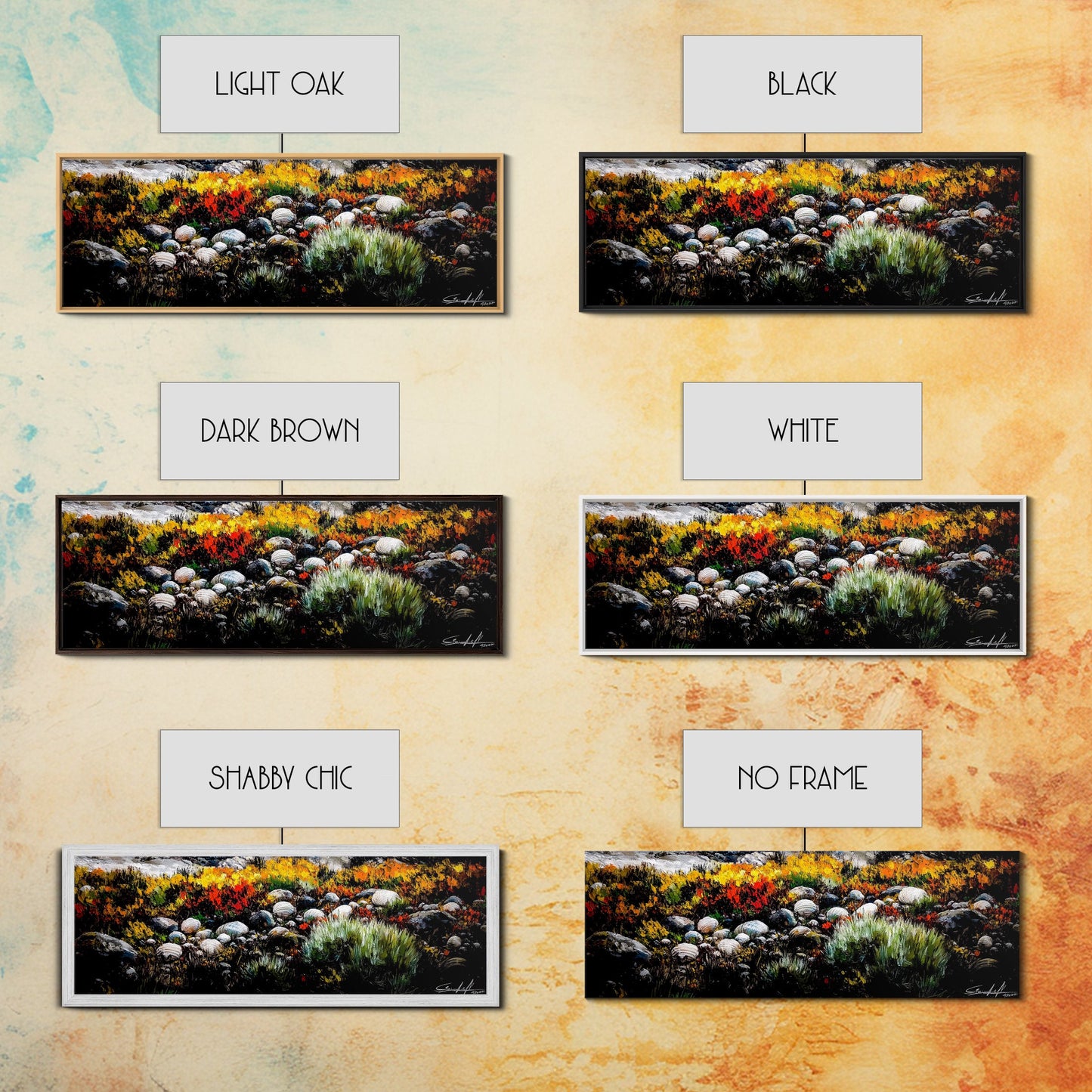 Rocky Shoreline, Wildflowers, Coastal Landscape, Framed Canvas Print, Autumn Beach Scene, Rustic Nature Painting, Entryway Wall Art