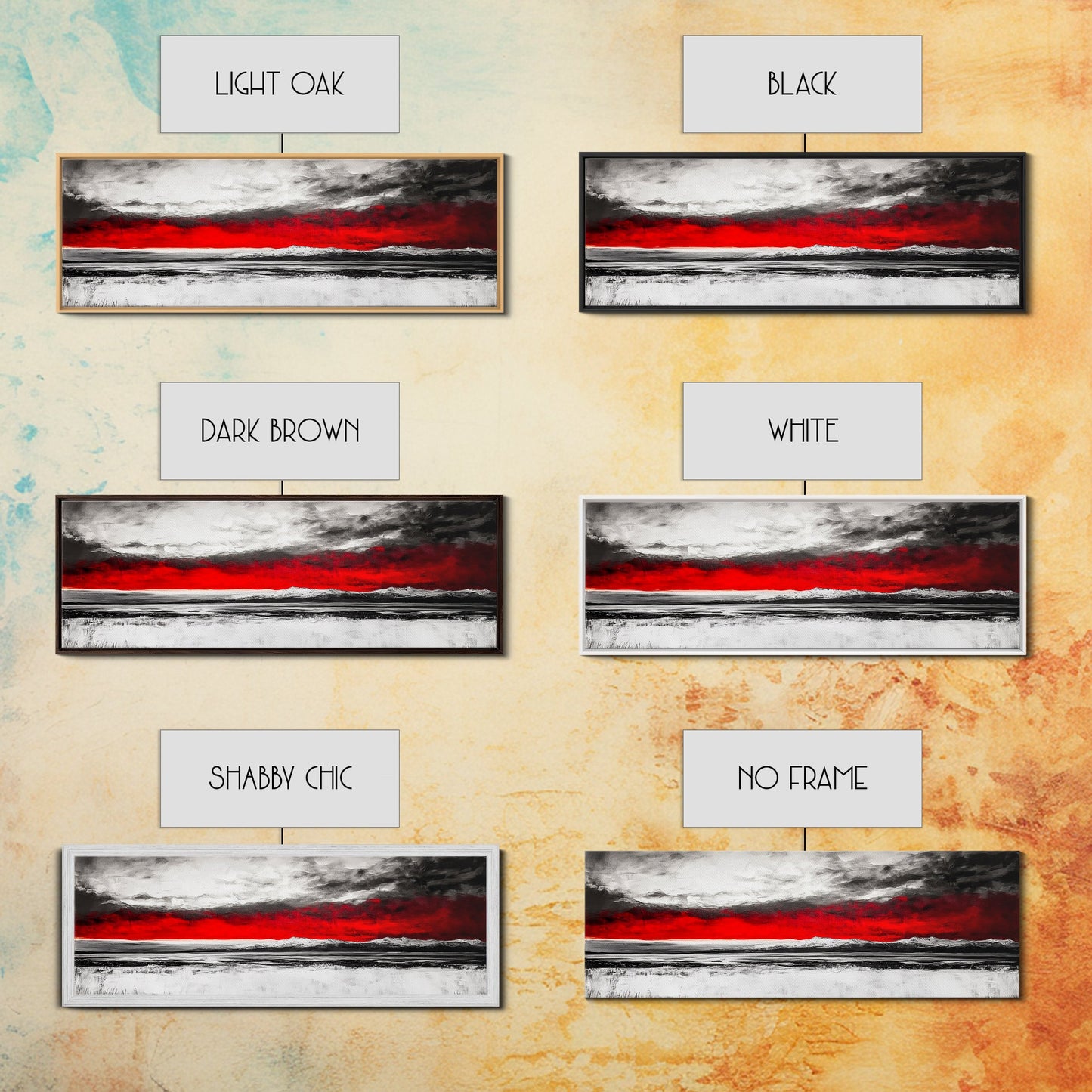 Red Sky Landscape, Dramatic Sunset Painting, Abstract Mountain Art, Modern Wall Art, Bold Color Decor, Office Wall Art, Framed Canvas Print