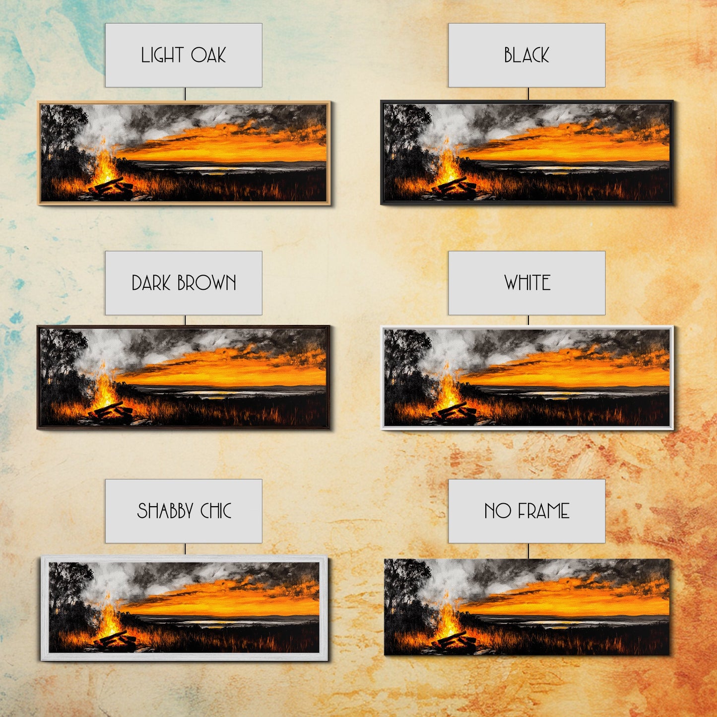 Sunset Bonfire, Rustic Art, Cozy Cabin Decor, Canvas Print, Fall Landscape, Nature Wall Art, Warm Glow Artwork, Mountain Retreat Art