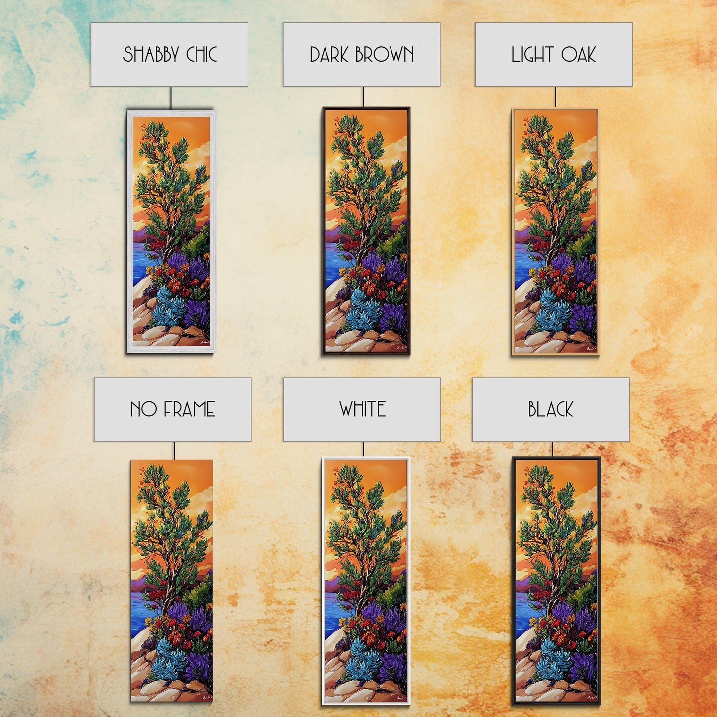 Sunset Tree, Wildflowers Desert, Canvas Print, Autumn sunset art, southwestern nature decor, boho fall home accent, canyon wall painting