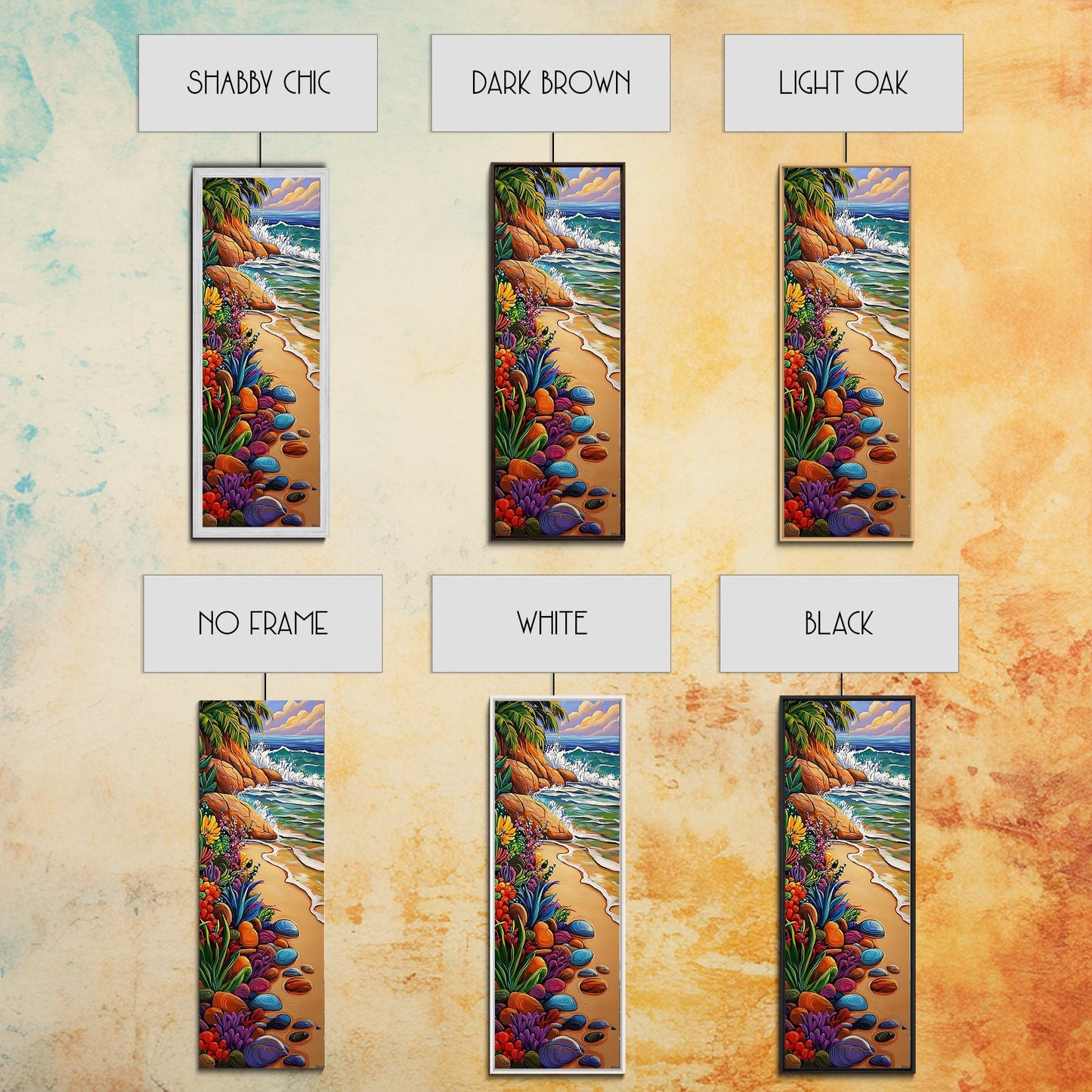 Beach, Plants, Vibrant, Tropical - Canvas Print, Colorful Coastal Art, Tropical Wall Decor, Boho Beach House Accent, Summer Canvas Piece