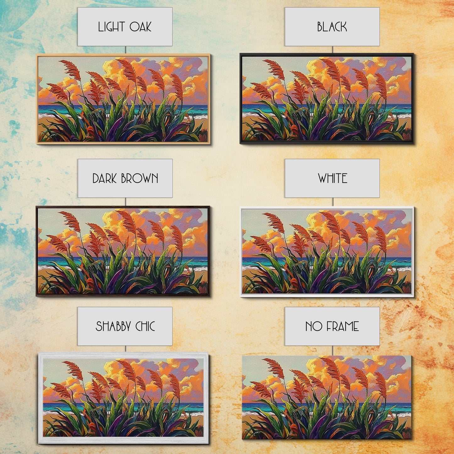 Coastal Sunset, Grasses, Canvas Print, Autumn Beach Landscape Art, Boho Living Room Wall Decor, Colorful Nature Painting