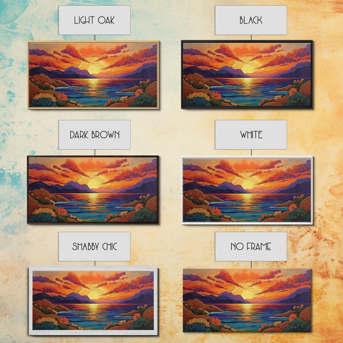 Sunset Coastal, Landscape, Vibrant Colors, Framed Canvas Print, Boho Beach Art, Living Room Wall Decor, Nature Painting, Summer Vibes