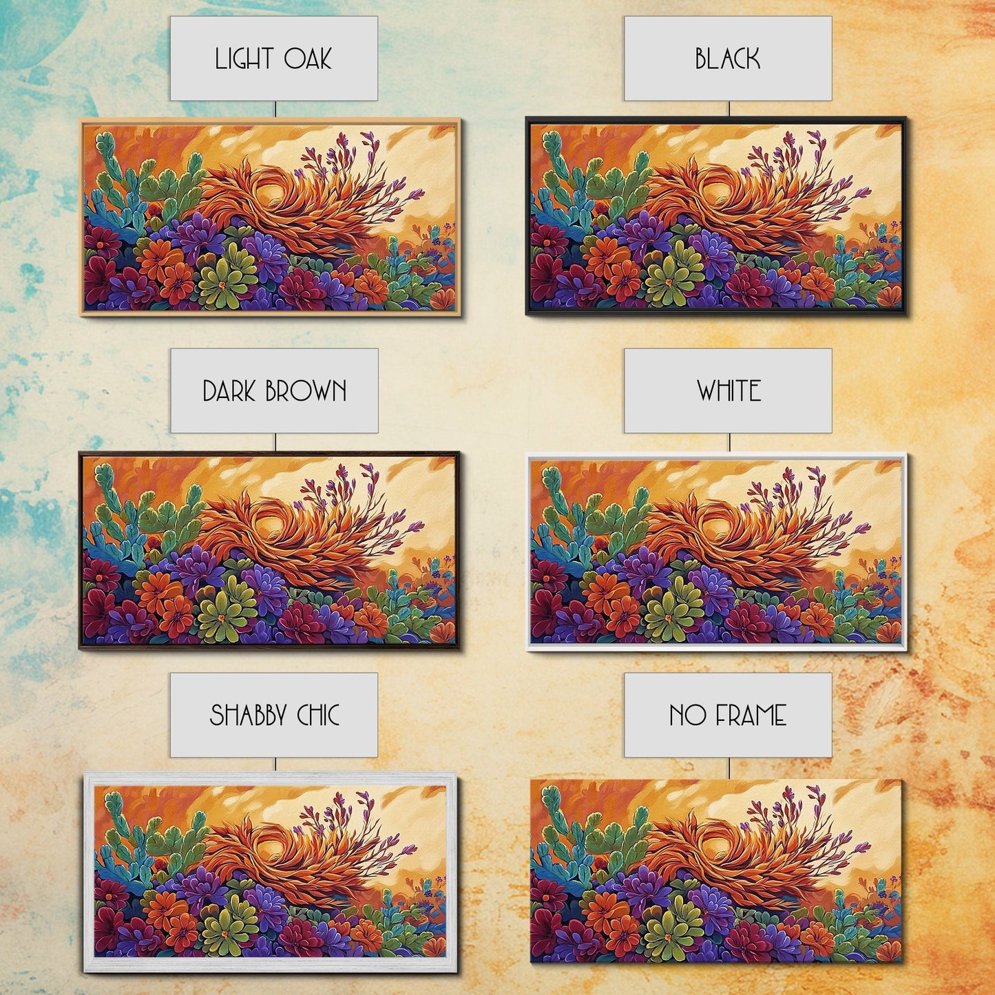 Succulent, Desert, Bloom, Sunset, Framed Canvas Print, Cactus boho art, colorful desert wall decor, Southwestern kitchen wall art