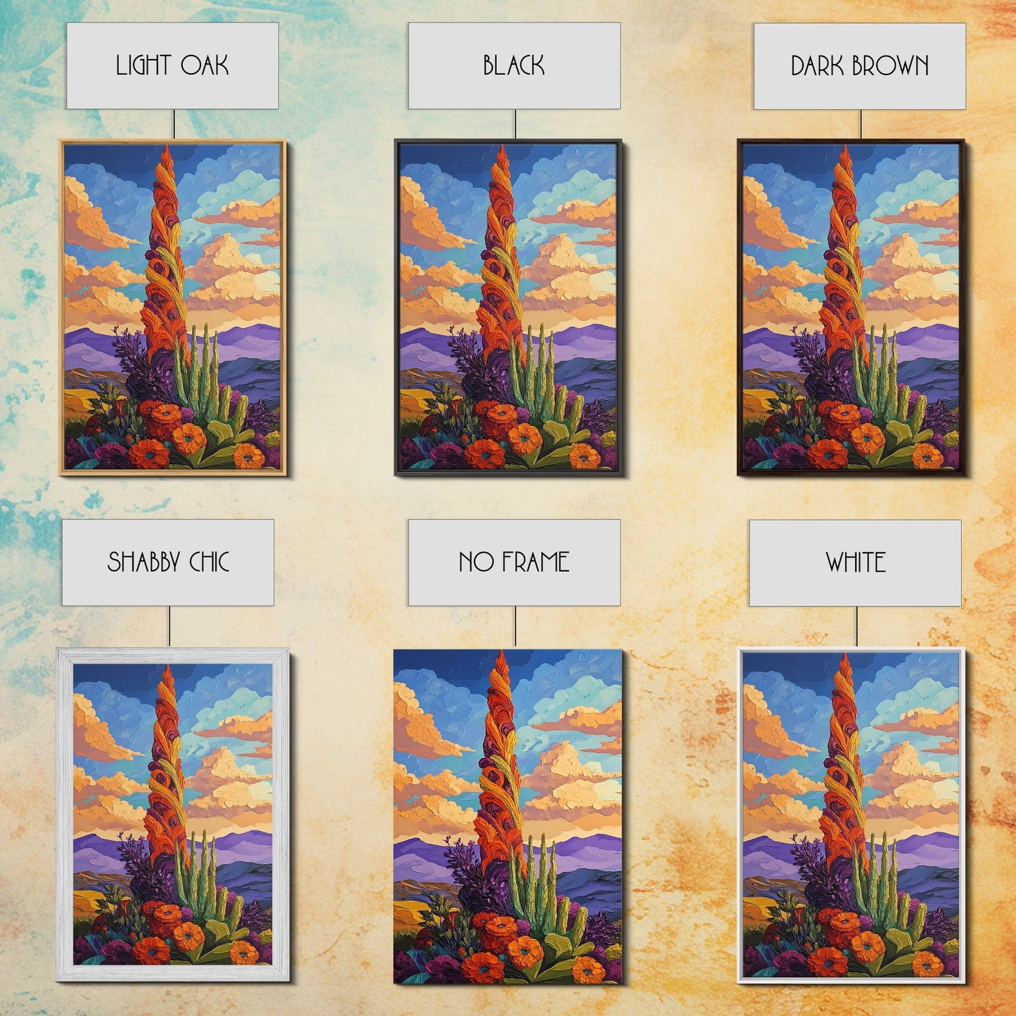 Cactus Bloom, Sunset, Desert, Canvas Print southwest desert flower art, blooming cactus painting, bright desert landscape, office decor