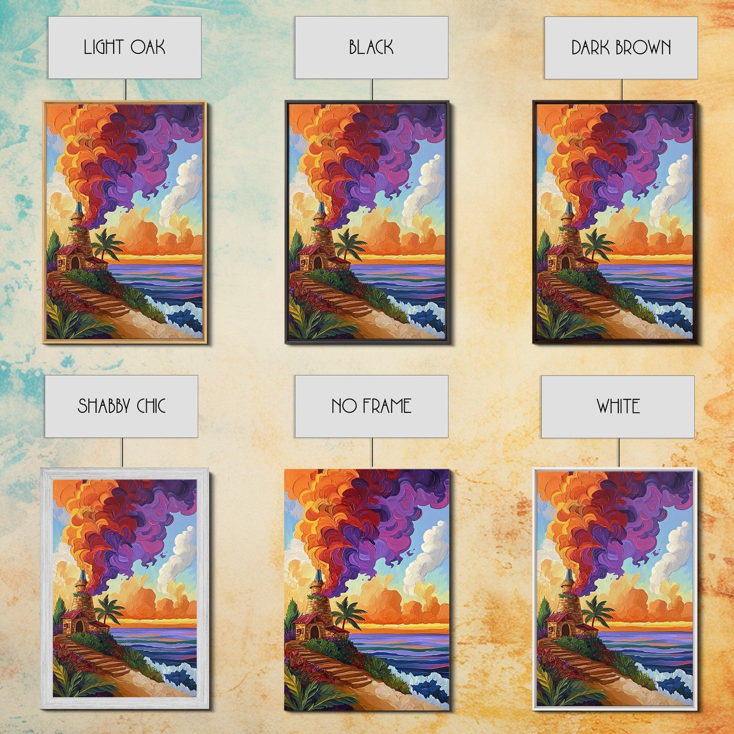 Lighthouse Sunset, Tropical, Path, Canvas Print, Colorful coastal home décor, beach house art, tropical living room wall painting