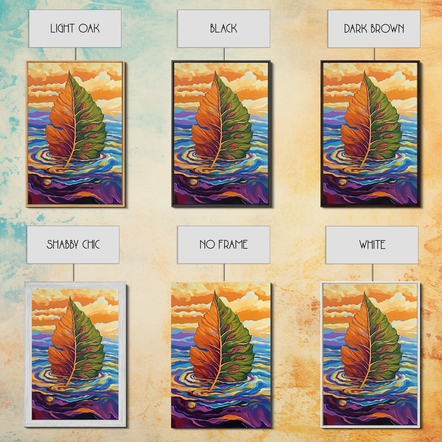 Autumn Leaf, Nature, Floating, Framed Canvas Print, floating leaf wall art, nature inspired canvas print, cozy Fall living room decor