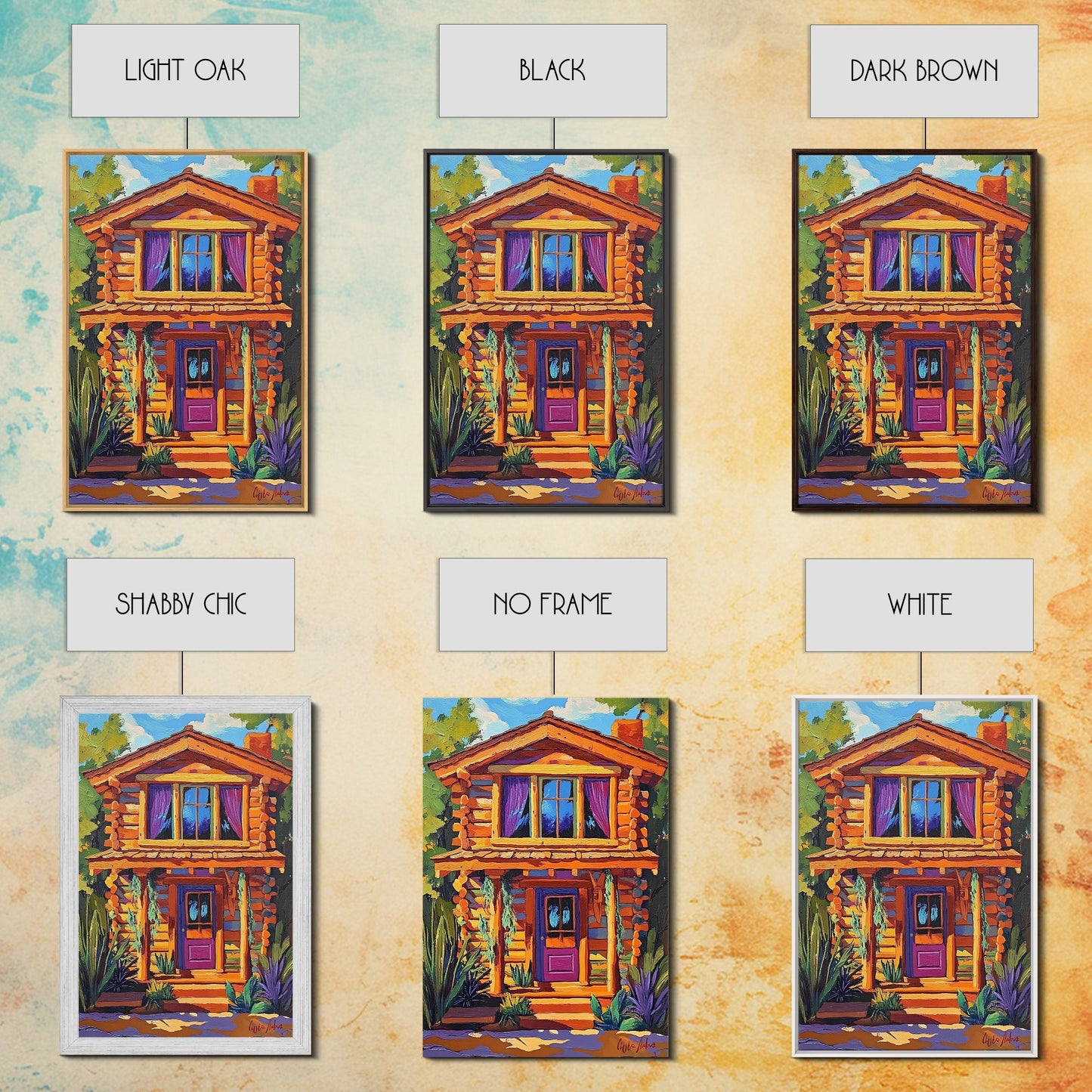 Cabin Cozy, Rustic, Nature, Framed Canvas Print log cabin wall art, autumn home decor, rustic living room print, woodland boho wall decor