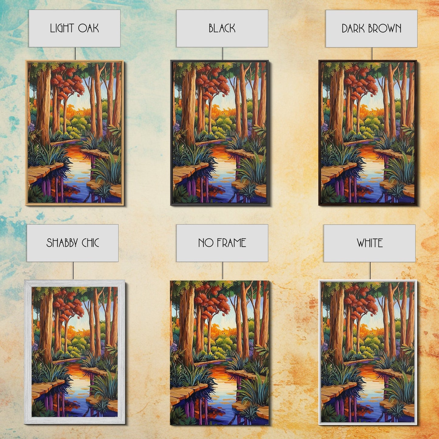 Forest Creek, Autumn, Framed Canvas Print, Tranquil Fall Landscape Wall Art, Vibrant Nature Decor, Woodland Boho Style, Bedroom Wall Art