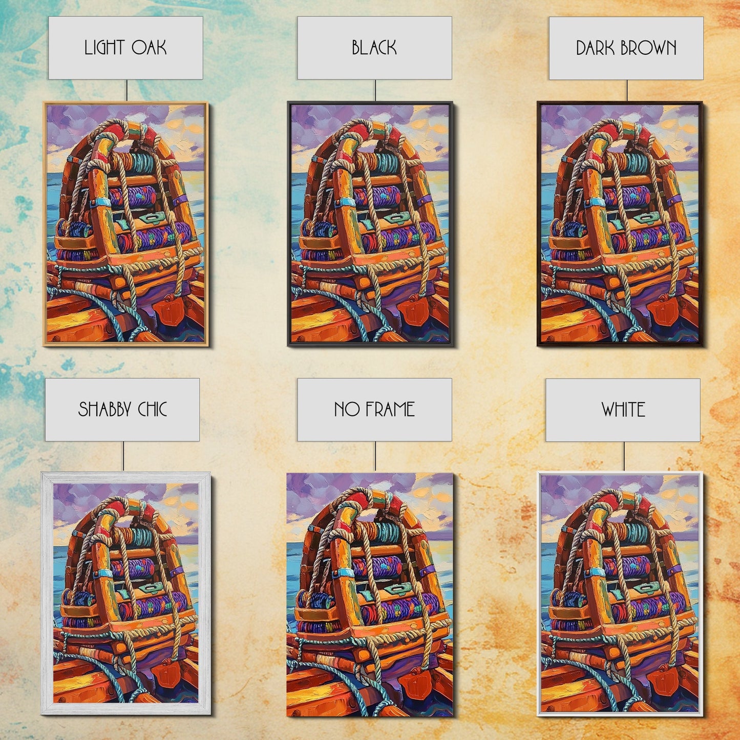 Rope Dock Sunset, Nautical, Framed Canvas Print, Nautical Rope Dockside Art, Sunset Painting, Coastal Seaside Wall Decor, Living Room Decor