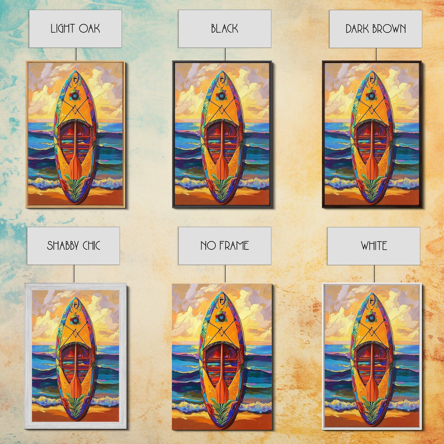 Yellow Surfboard Art, Vibrant Paddle Print, Colorful Beach Decor, Coastal Ocean Wall, Framed Canvas Print, Bathroom Wall Art, tropical art