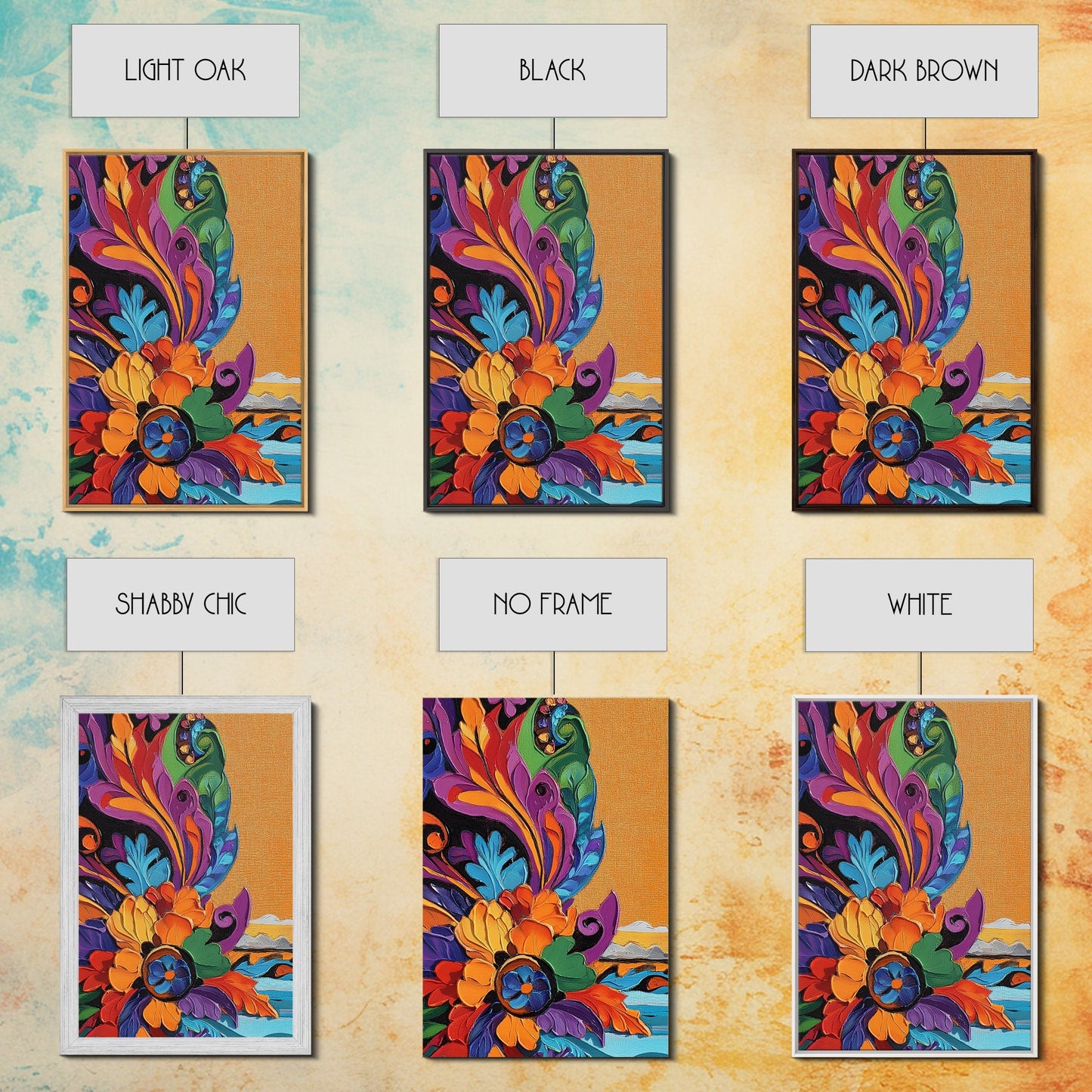 Fiesta Flower, Southwest Pattern, Mexican Style, Bright Floral, Framed Canvas Print, Kitchen Wall Art, folk boho art, vibrant decor
