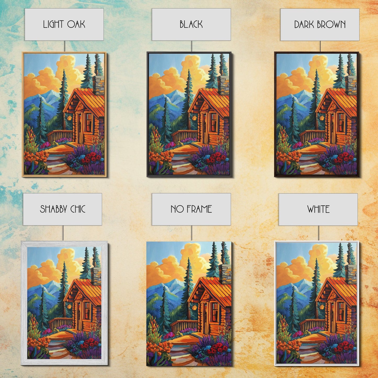 Cabin Escape, Fall Glow, Mountain Forest, Rustic Beauty, Canvas Print, Autumn Wall Art, Log Cabin Decor, Cozy Living Room Accent