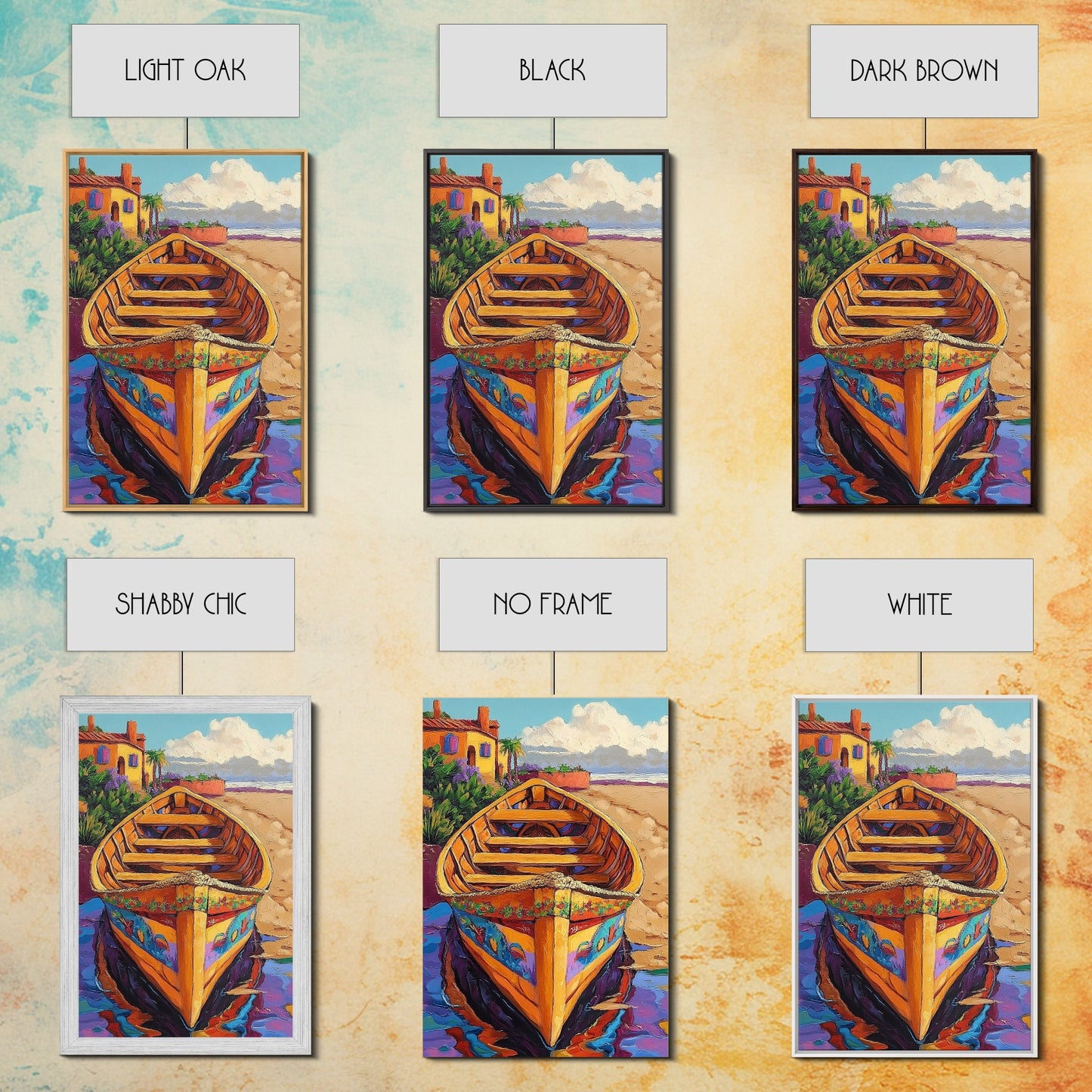 Painted Boat, Coastal Home, Nautical Style, Vibrant Beach Scene, Seaside Decor, Bathroom Wall Art, Canvas Print, Summer Vibes Art