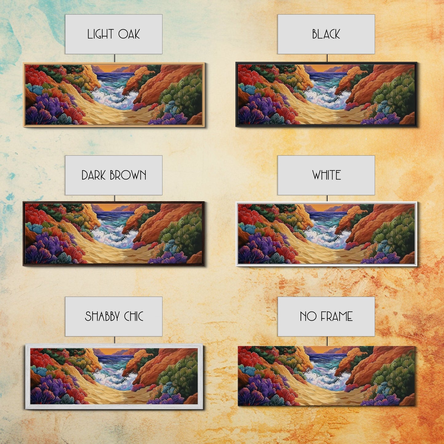 Ocean Path, Colorful Cliffs, Bright Beach, Nature Trail, Framed Canvas Print, Coastal Wall Art, Hallway Decor, Vibrant Seaside Painting