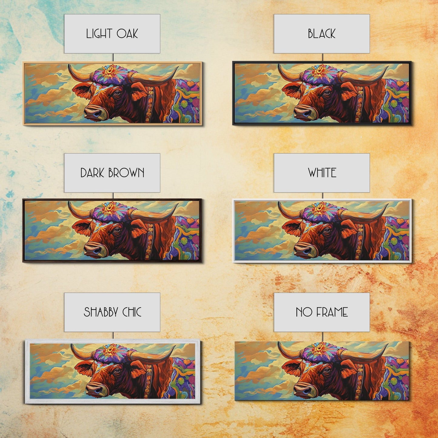 Floral Highland Cow, Western Wall Art, Rustic Charm, Canvas Print, Farmhouse Decor, Living Room Wall Art, Country Animal Art