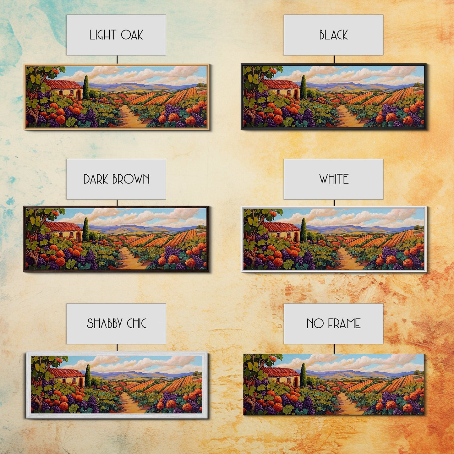 Autumn Vineyard Path, Rustic Countryside, Orange and Purple Art, Framed Canvas Print, Kitchen Wall Decor, Fall Landscape Painting