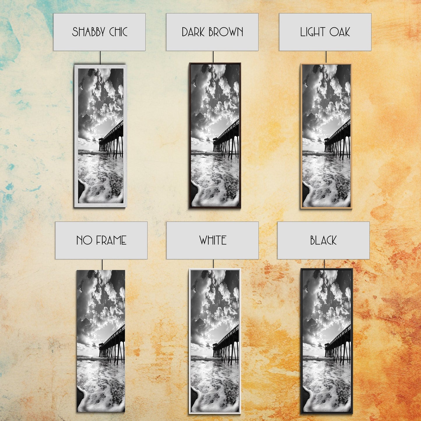 Pier at Sunrise, Ocean Horizon Print, Seascape Photography, Framed Canvas Print, Coastal Bathroom Wall Art, Nautical Theme Decor