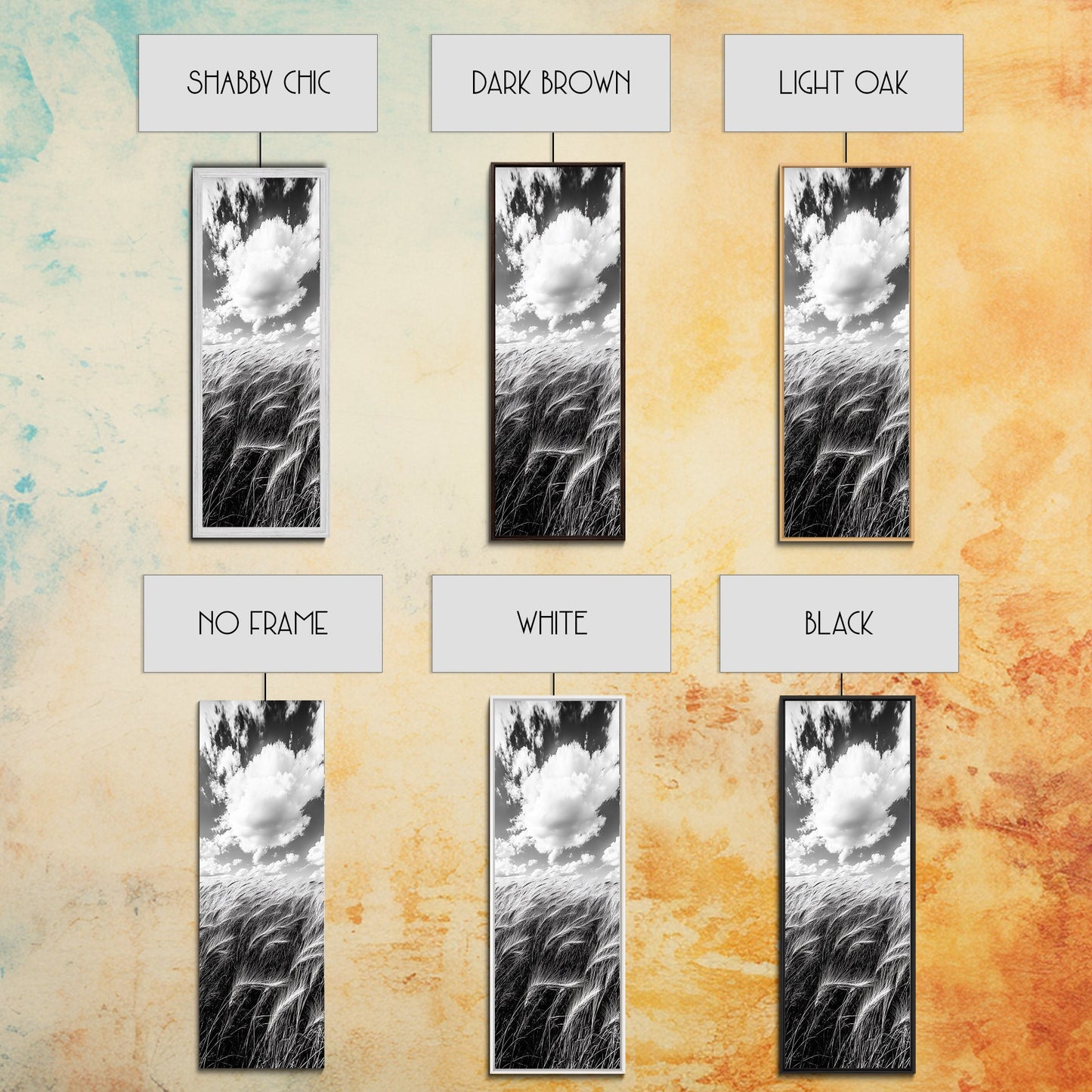 Wheat Field, Cloudy Sky, Rustic Landscape, Black and White Nature, Framed Canvas Print, Farmhouse Kitchen Wall Art, Fall Harvest Vibe