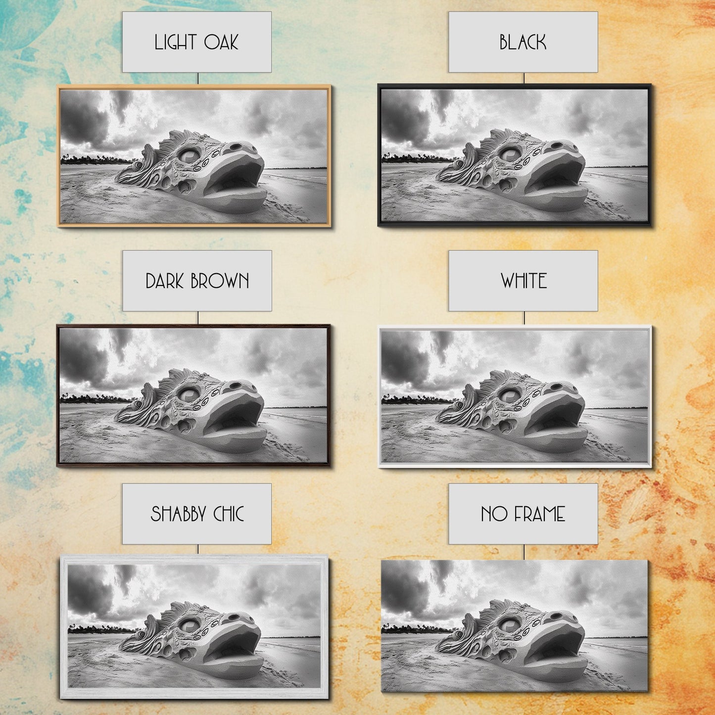 Dragon Head Sculpture, Beach Sand Art, Mythical Creature Decor, Fantasy Vibes, Framed Canvas Print, Game Room Wall Art, Office Wall Art