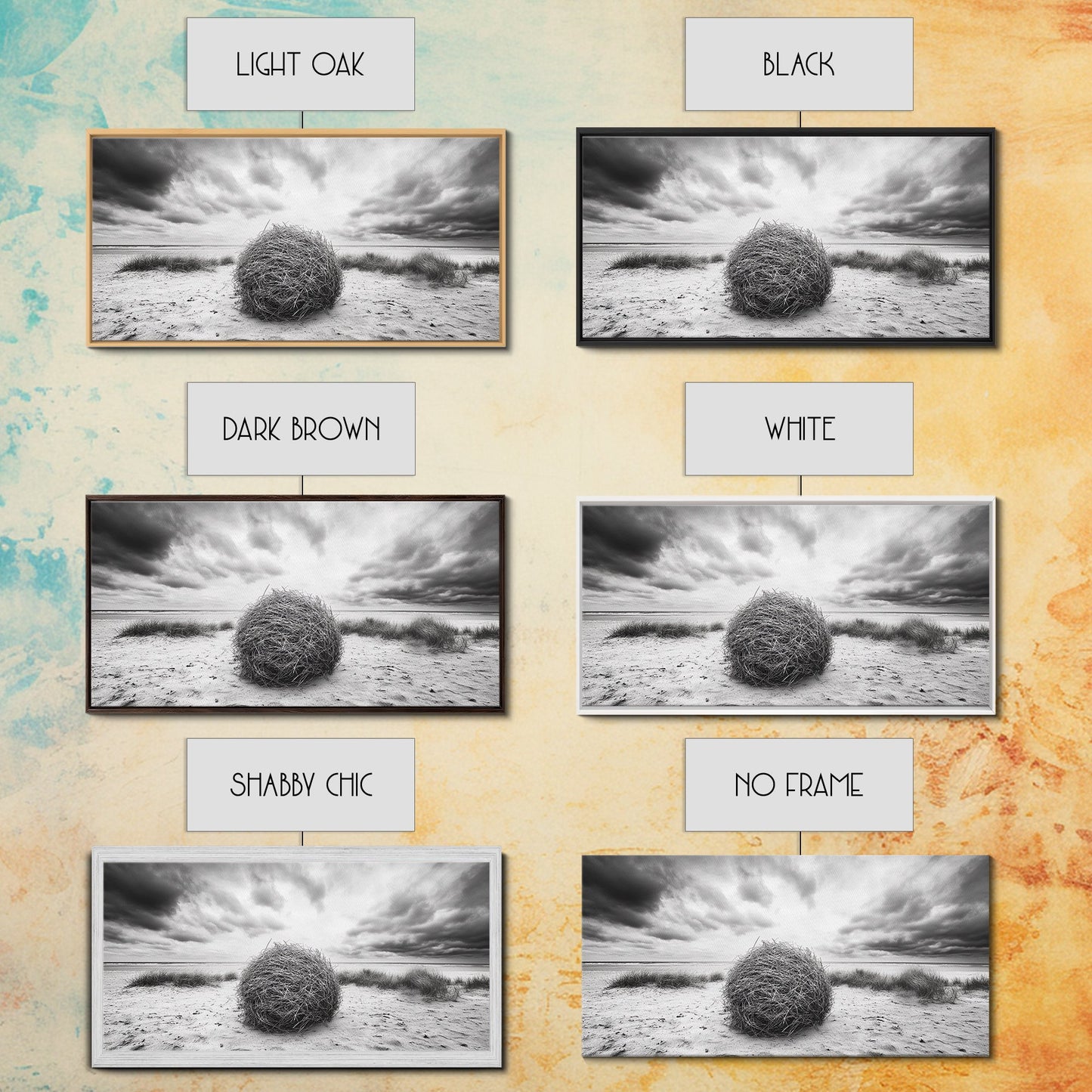 Desert Tumbleweed, Western Landscape, Stormy Sky, Framed Canvas Print, Rustic Farmhouse Wall Art, Fall Decor, Minimalist Western Art