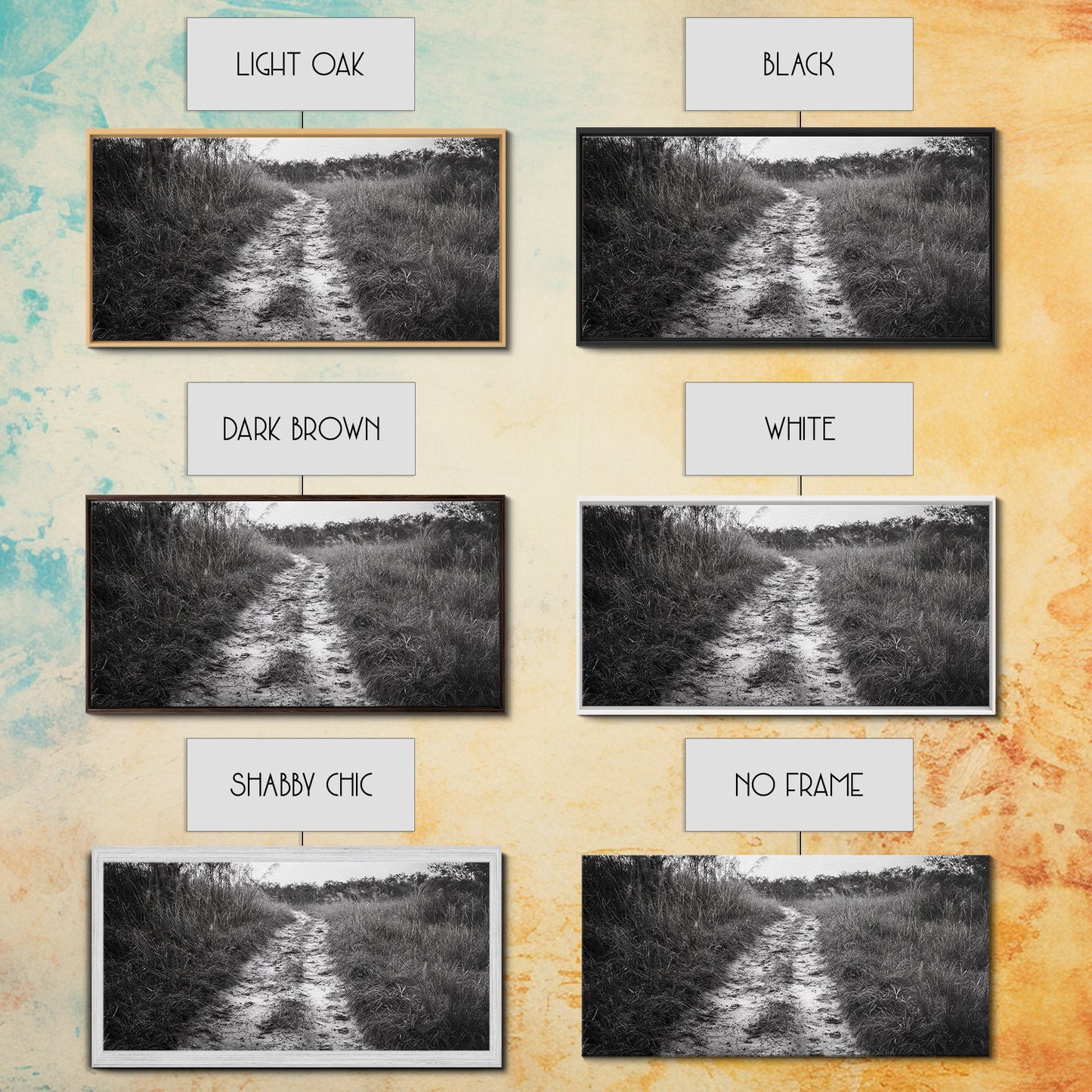 Naturpfad, minimalistische Naturfotografie, ländliche Landschaft, rustikale Herbst-Wandkunst, neutrale Wohndekoration, gerahmter Leinwanddruck