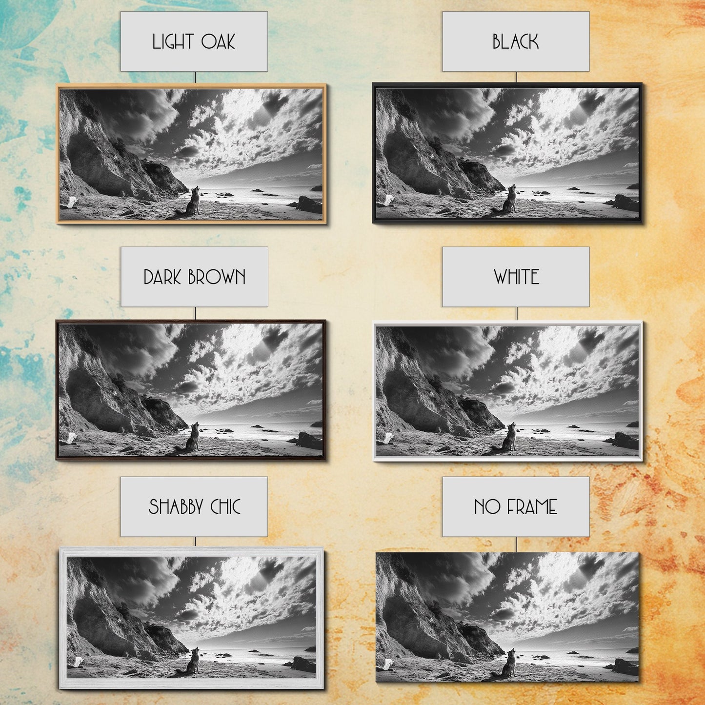 Howling Dog, Seaside Cliffs, Cloudy Sky, Wild Beach, Canvas Print, Nature Animal Art, Rustic Fall Wall Decor, Entryway Accent, Bedroom Wall Art