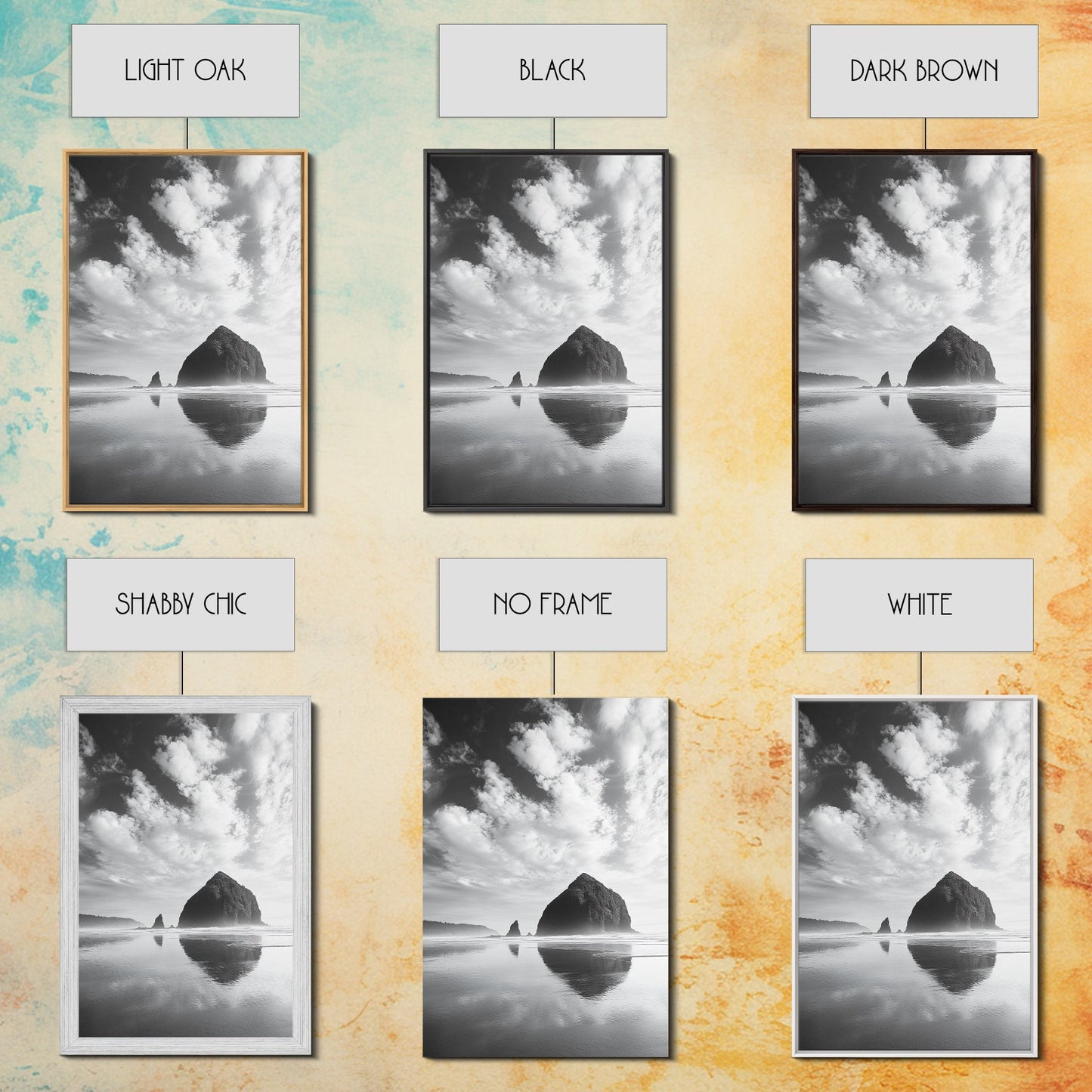 Iconic sea stack, Oregon coast art, tranquil reflections, dramatic clouds, Canvas Print, bedroom wall art, modern coastal minimalist decor