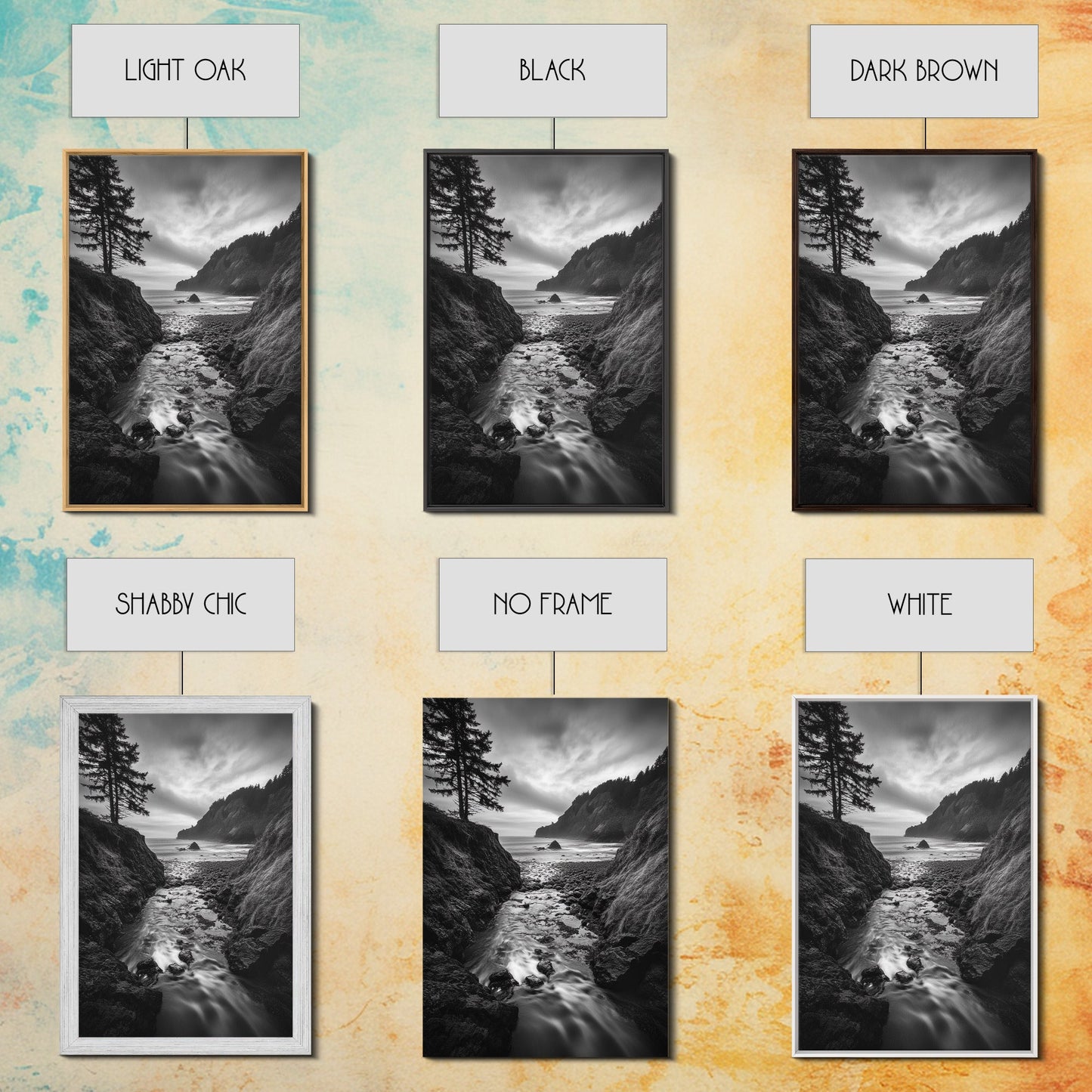 River Meets Sea, Forest Coast, Rugged Beauty, Sunset Flow, Canvas Print, Nature Wall Art, Moody Living Room Landscape