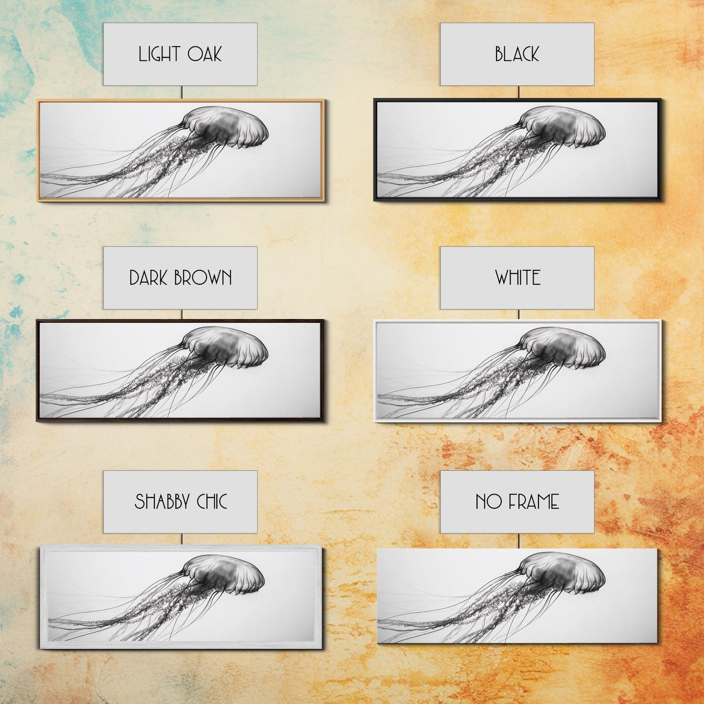 Quallen, Meeresströmung, Unterwasserwelt, Leinwanddruck, Wanddeko mit Meeresmotiven, Badezimmerkunst im Küstenstil, Minimalistische Meereskunst, Schwarz-Weiß