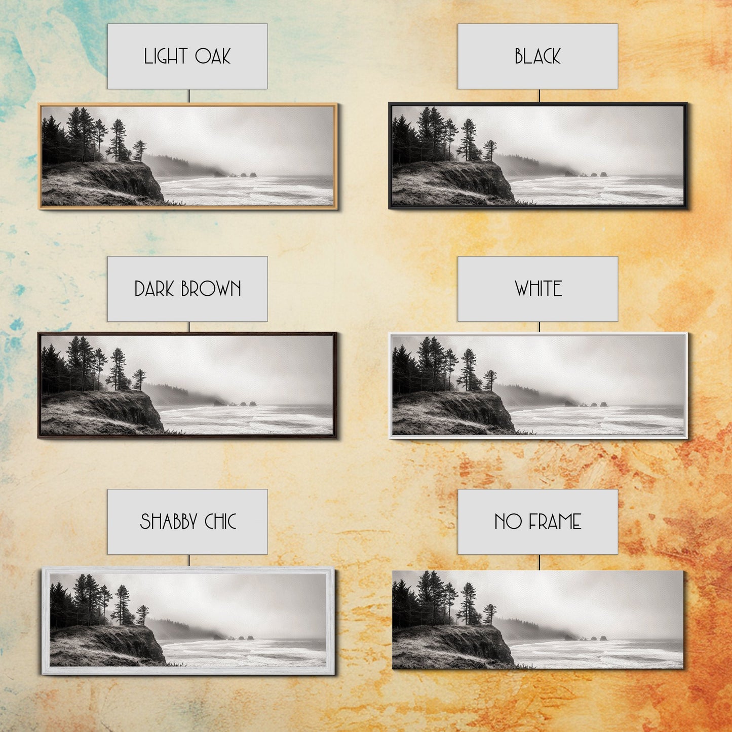 Foggy Pines, Ocean Horizon, Coastal Landscape, Moody Beach Scene, Canvas Print, Bedroom Wall Art, Rustic Cabin Decor, Nature Photography