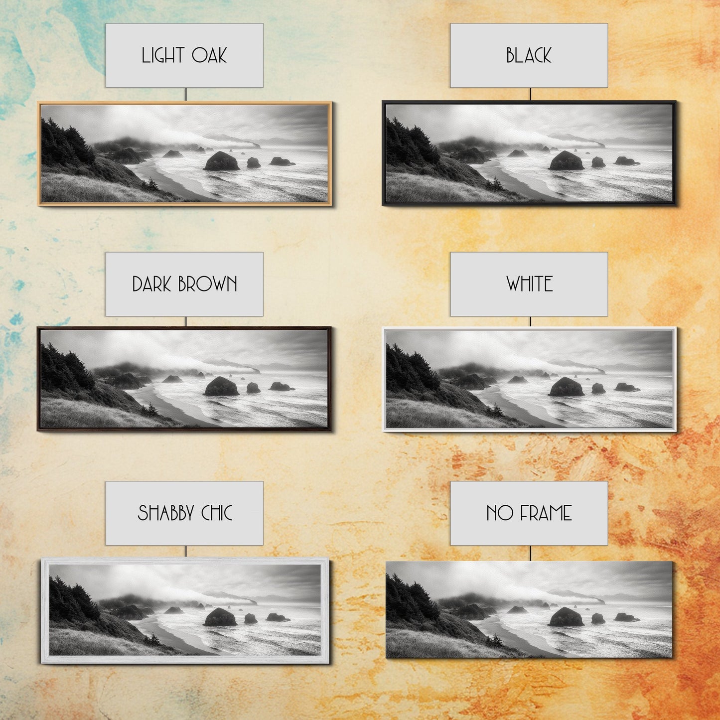 Pazifikküste, nebelverhangene Klippen, Felsen im Meer, stimmungsvolle Strandszene, Leinwanddruck, moderne Naturdekoration, Wandbild fürs Wohnzimmer, Küstenlandschaft