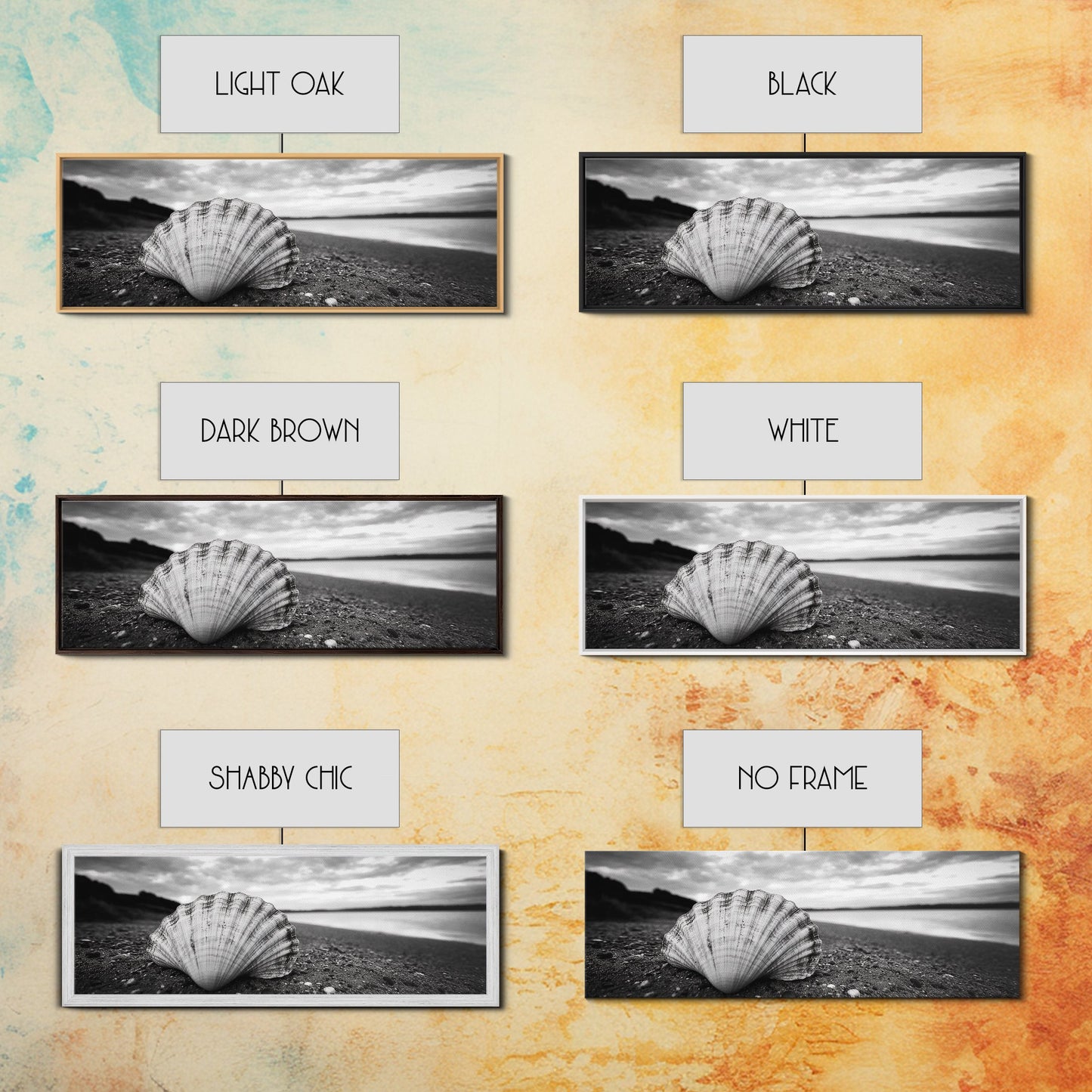 Muschel am Strand, Monochromes Küstenmotiv, Leinwanddruck, Boho-Wandkunst, Badezimmerdekoration, Natürliche Strandästhetik, Vom Meer inspirierte Kunst