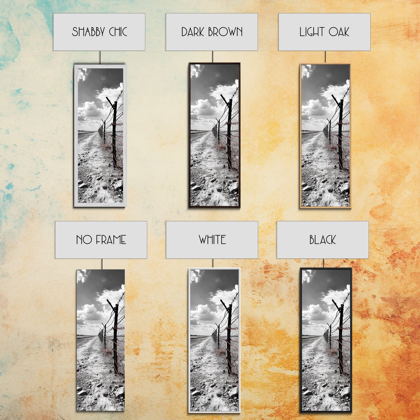 Red Barbed Wire, Desert Fence, Dystopian Path, Framed Canvas Print, Western Rustic Decor, Grunge Wall Art, Monochrome Landscape Style