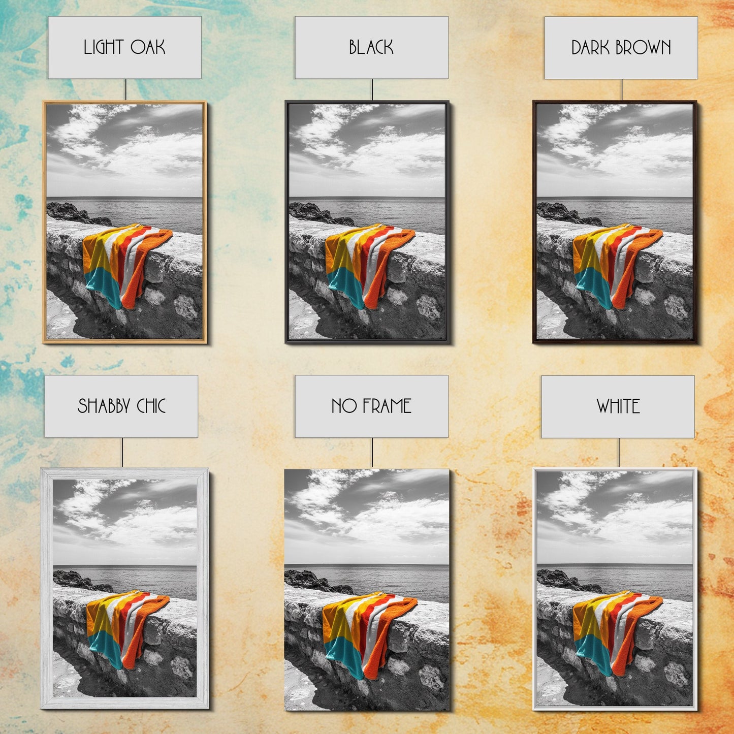 Colorful Towel, Coastal Vibes, Seaside Style, Bold Decor, Framed Canvas Print vibrant beach towel photo, bathroom wall art, summer art