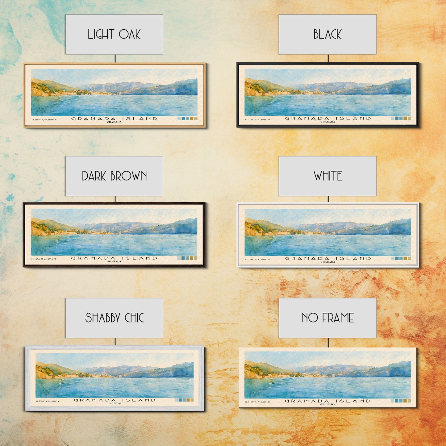 Granada Island, Granada Watercolor Print, Vacation Gift, Granada Wall Art, Beach Painting, Beach Decor, Large Wall Art, Wood Frame Art